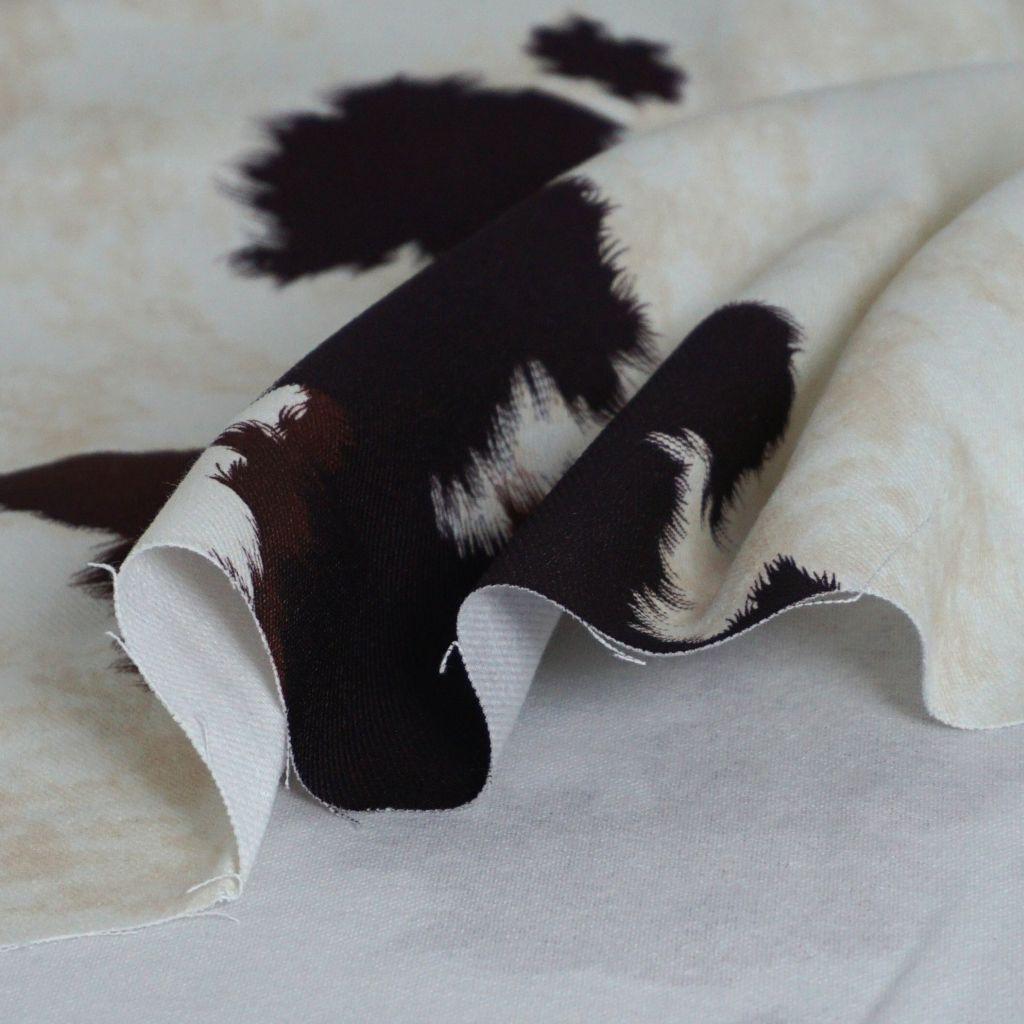 Preview: Baumwoll-Twill Hosenstoff Kuhprint hellbeige dunkelbraun